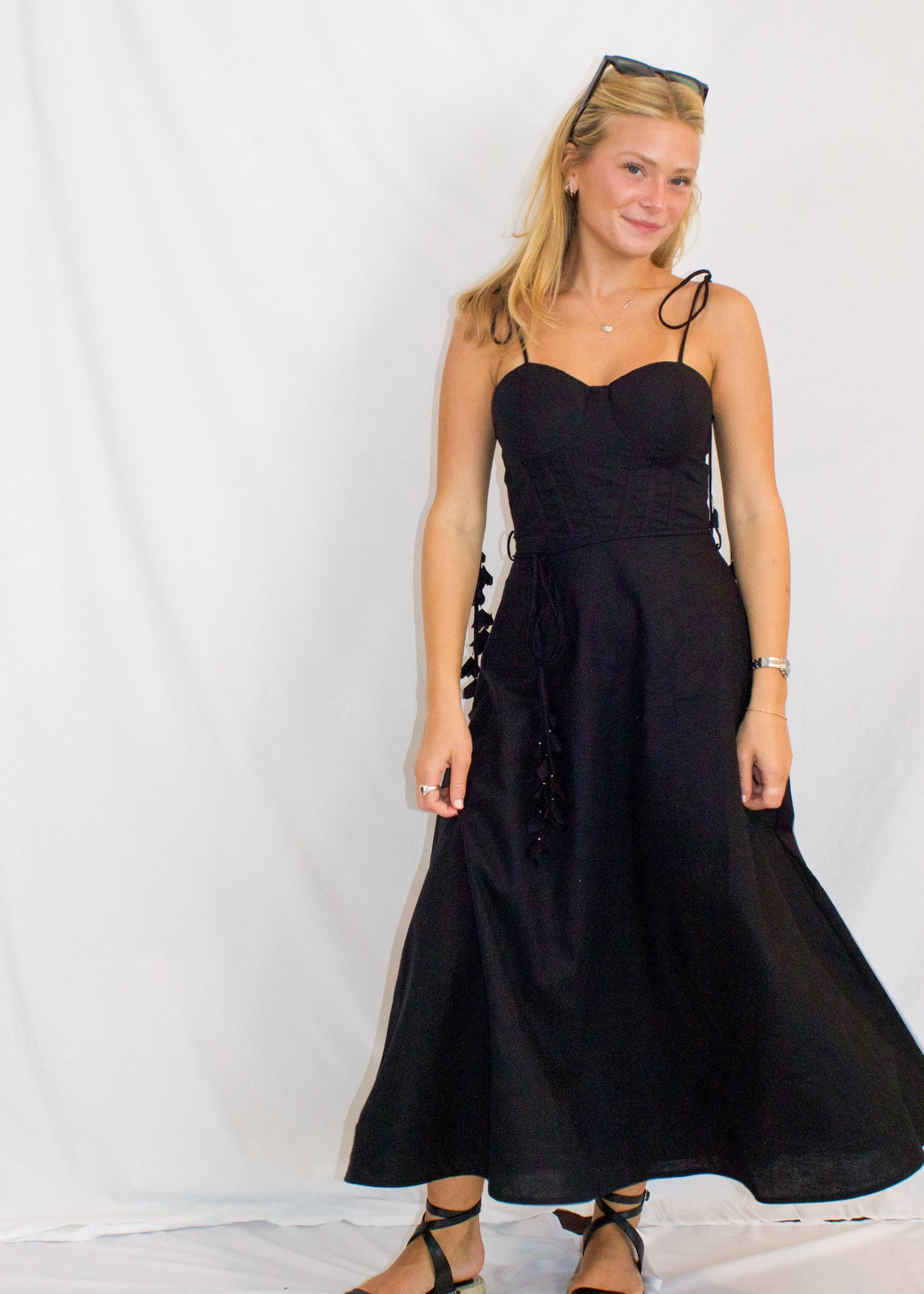 Bustier Floral Tie Dress- Black