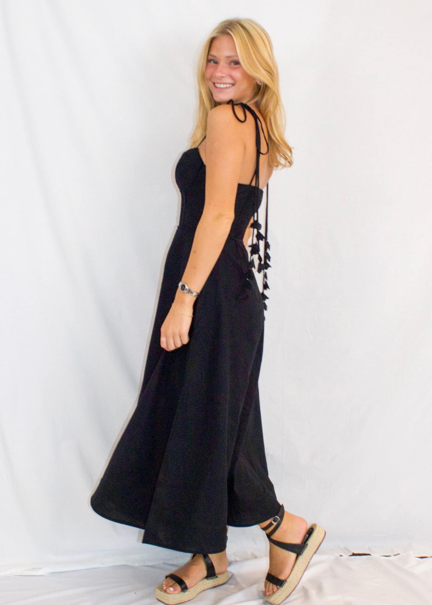 Bustier Floral Tie Dress- Black