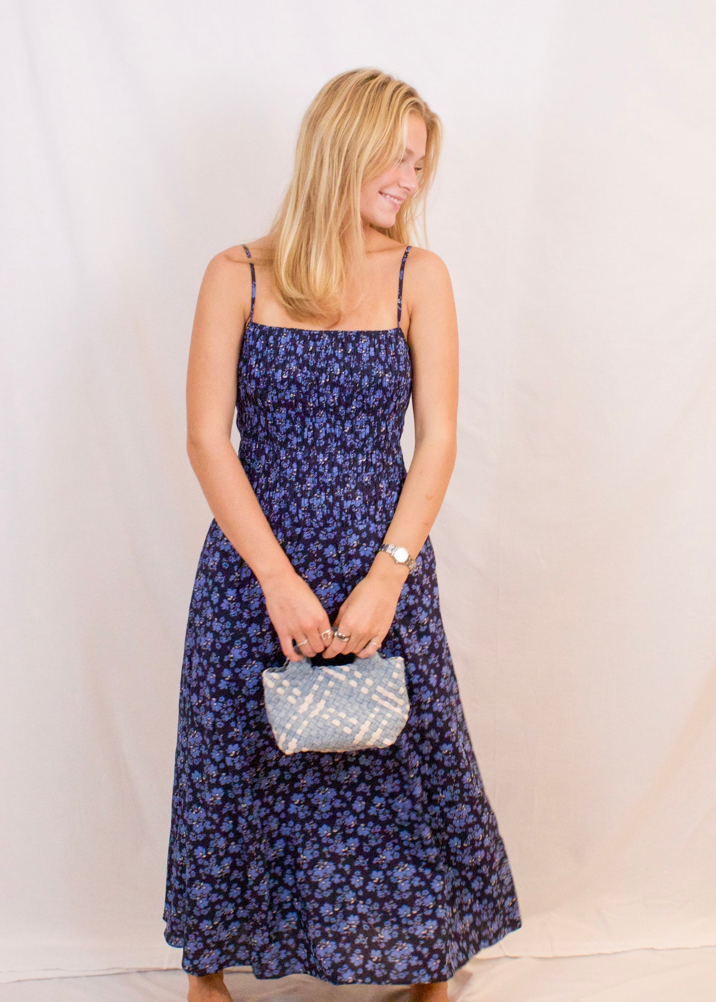 Floral Print Smocked Midi Dress