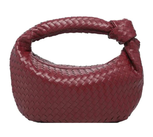 Medium Woven Knot Bag- Burgundy